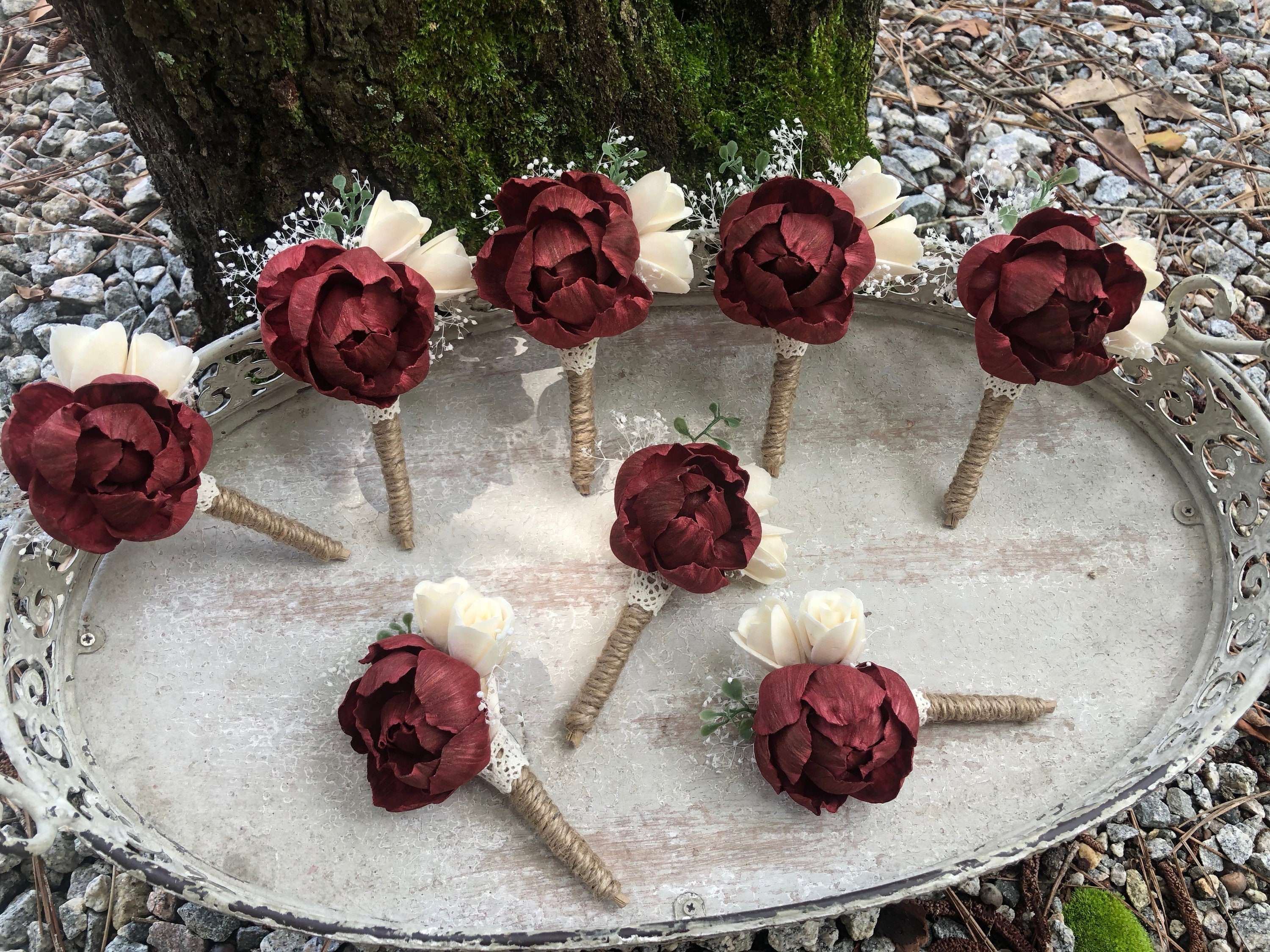 Boutonniere Sola Flower Burgundy Sola Boutonniere Rustic Etsy