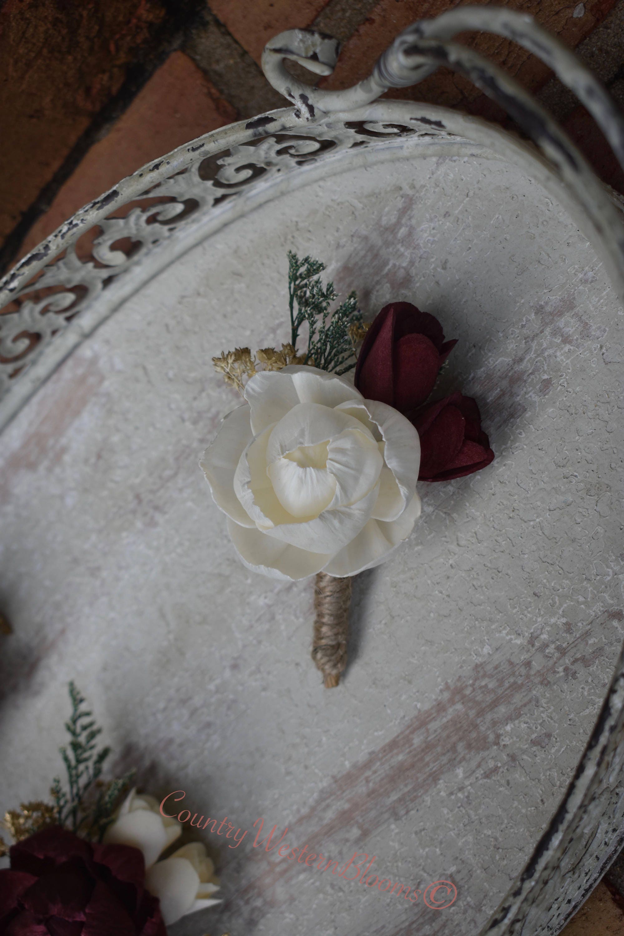 Sola Flower Burgundy Sola Boutonniere Rustic Boutonniere Ivory Etsy