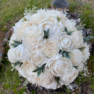 READY TO SHIP in 3 business days Wedding Bouquet Sola Bouquet Ivory Bouquet Flower Baby Breath Eucalyptus Rustic Bouquet Bridal Sola Bouquet