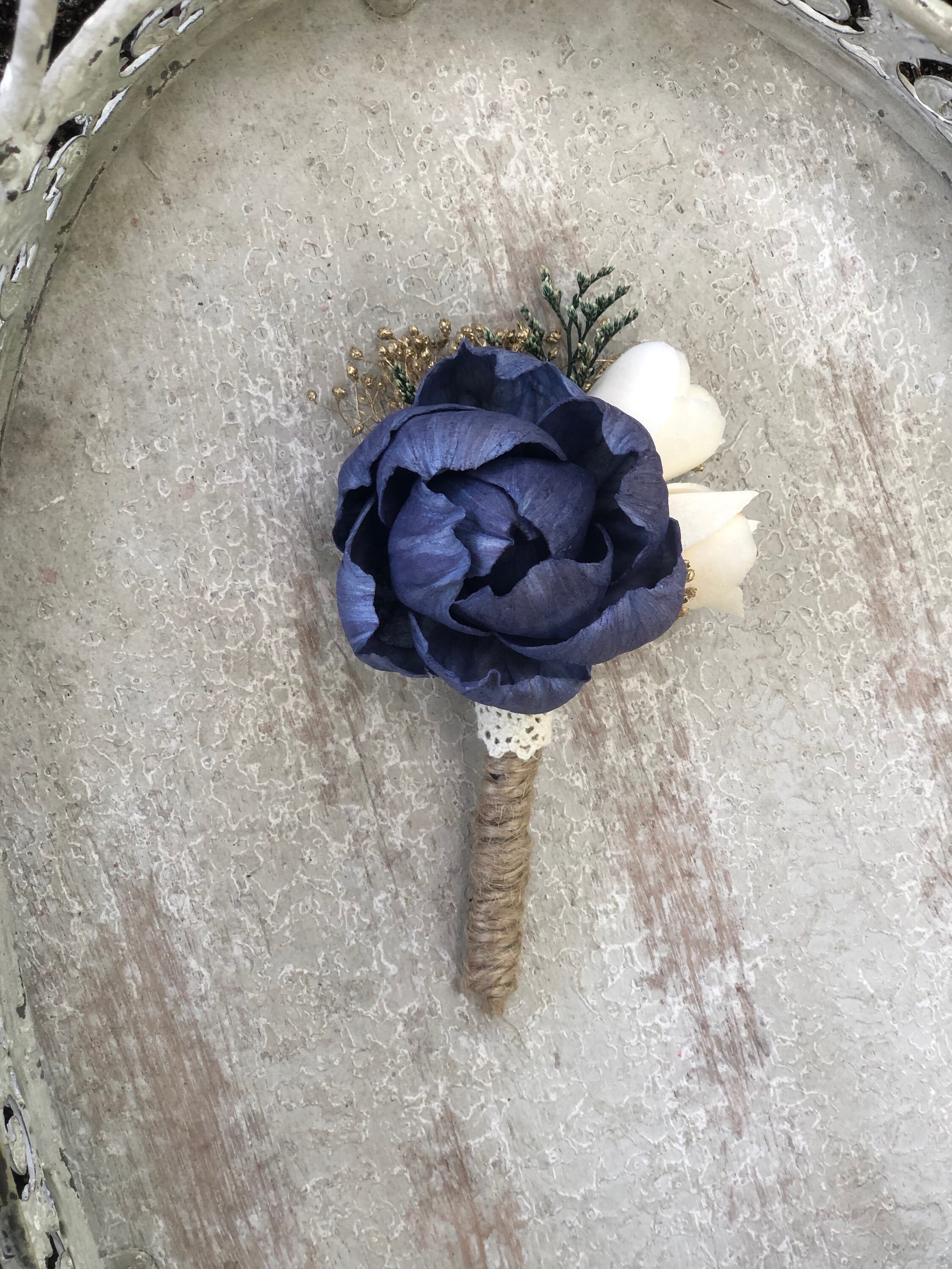 Sola Flower Navy Gold Sola Boutonniere Rustic Boutonniere Navy Etsy