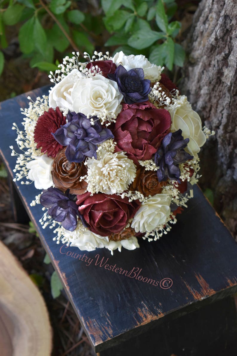 Wedding Bouquet Navy Burgundy Bouquet Rustic Bouquet