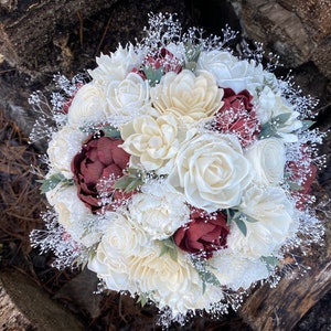 Wedding Bouquet Burgundy Bouquet Sola Sola Bouquet Bridal Bouquet Burgundy Maroon Baby&#39;s Breath Eucalyptus Bouquet Dusty Rose Rustic Bouquet