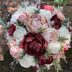 Wedding Bouquet Burgundy Bouquet Burgundy Dusty Pink Bouquet Rustic Bouquet Wedding Bouquet Sola Bouquet Burgundy Dusty Pink