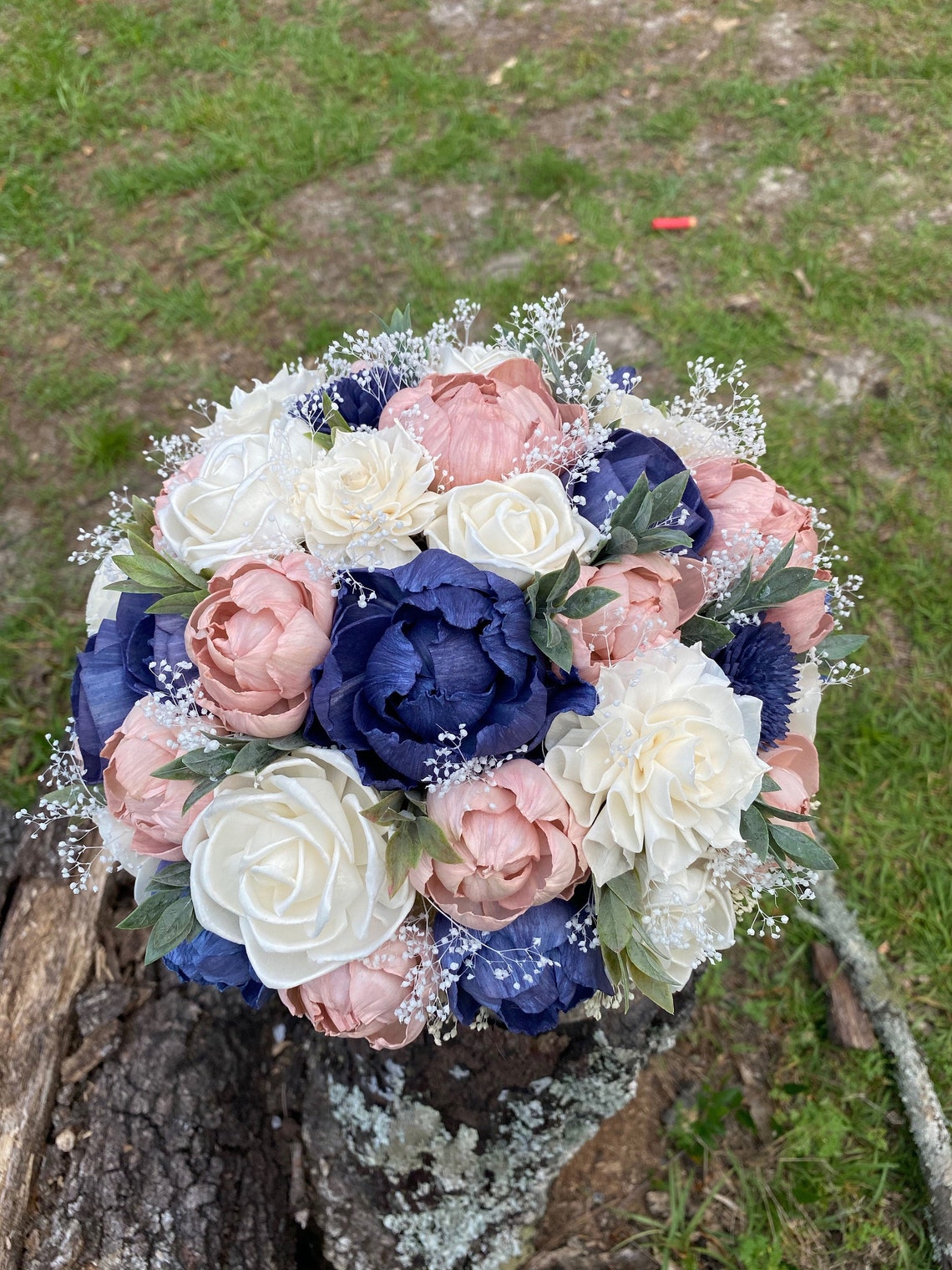 Wedding Bouquet Navy Dusty Pink Rose Bouquet Sola Bouquet image 1