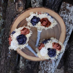 Mini Bouquet Bridesmaid Navy Bouquet Rustic Bouquet Wedding Bouquet Sola Bouquet Navy Burnt Orange Bouquet Bridesmaid Bouquet Sola Navy