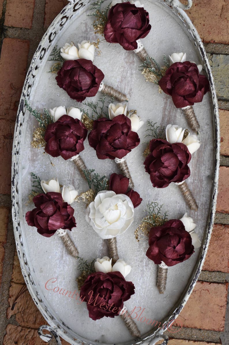 Sola Flower Burgundy Sola Boutonniere Rustic Boutonniere Ivory Etsy