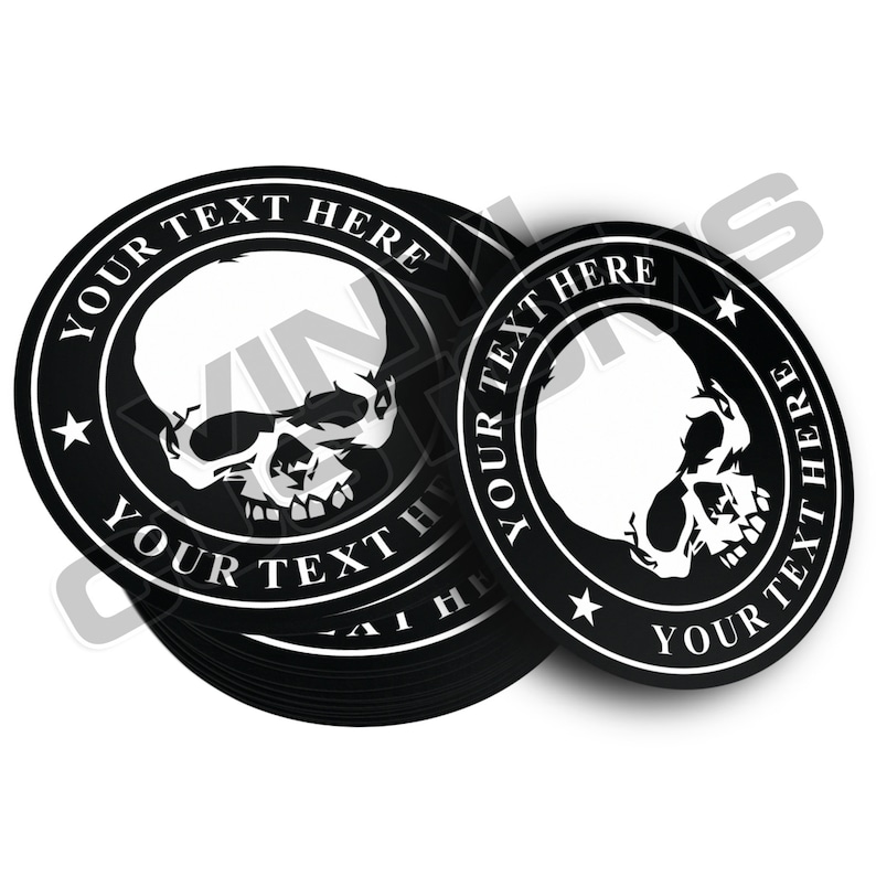 Custom Logo Vinyl Decal Sticker Skull Your Custom Text Here Etsy