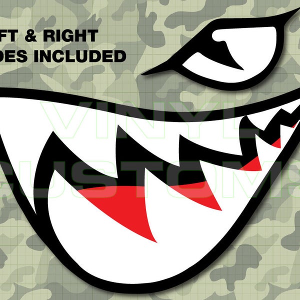Shark Teeth Vinyl Decal Stickers (Left/Right Sides)