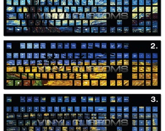 Mechanical Keyboard Vinyl Decal Kit Cherry MX Keycaps PC Vinyl Decals Skin Van Gogh Starry Nights