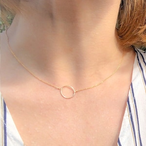 Open Circle Karma Necklace, Gold Circle Necklace, Simple Dainty Gold Circle Necklace, Gift for Mom, Simple Dainty, Delicate Chain Ring Link