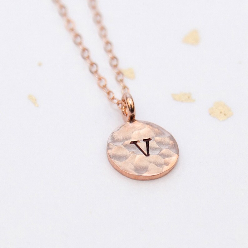 Custom Initial Rose Gold Necklace, Coin Necklace, Sterling Silver, P Initial Necklace, Monogram Necklace, V Initial Necklace, Circle Charm image 4