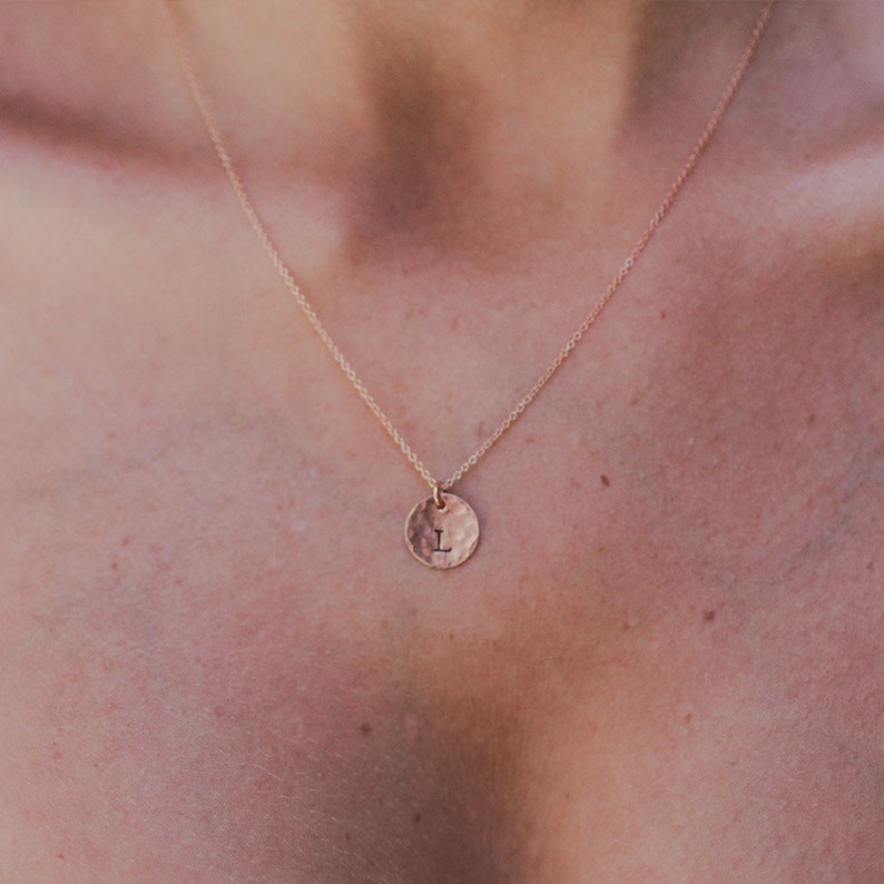 Custom Initial Rose Gold Necklace, Coin Necklace, Sterling Silver, P Initial Necklace, Monogram Necklace, V Initial Necklace, Circle Charm image 1