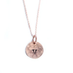Custom Initial Rose Gold Necklace, Coin Necklace, Sterling Silver, P Initial Necklace, Monogram Necklace, V Initial Necklace, Circle Charm image 10