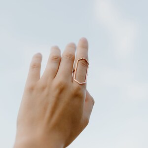 Hammered Ring Gold, Textured Gold Ring, Geometric Style Ring, Long Modern Ring, Rose Gold Ring, Open Rectangle Ring, Perfect Gift for Mom