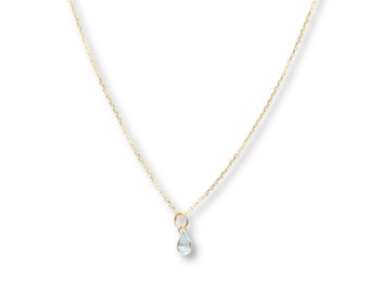 14k Solid Gold Gemstone Drop Necklace, November Birthstone, Blue Topaz Necklace, Topaz Pendant, Birthstone Necklace, Christmas Gift for Her