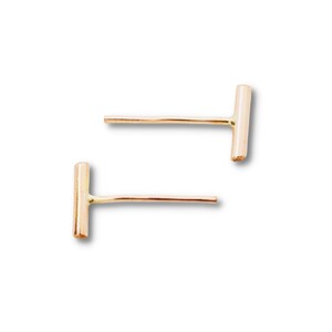 14k Solid Gold Small Bar Studs, Tiny Gold Line Earrings, Gold Bar Studs Earrings, Staple Earrings, Minimal Geometric Stud Earrings, Thin Bar