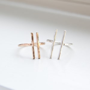 T Bar Ring, Gold Parallel Bar Ring, Geometric Engagement Ring, Long Sterling Silver Bar ring, Modern Minimalist Ring, Long Parallel Bar Ring