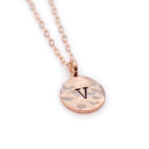 Custom Initial Rose Gold Necklace, Coin Necklace, Sterling Silver, P Initial Necklace, Monogram Necklace, V Initial Necklace, Circle Charm image 3
