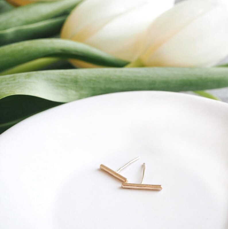 Tiny 14K Gold Bar Stud Earring