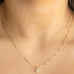 14k Solid Gold Sequin Chain Choker, Choker Mirror Link Chain, Dainty Gold Sparkle Chain, Layer Necklace, Body Jewelry, Minimalist Necklace