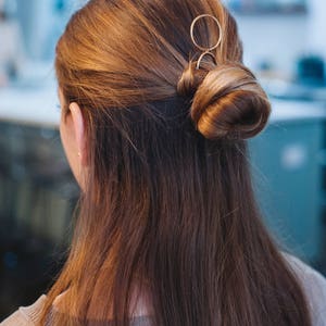 Oval Brass Hair Clip, Open Circle Hair Slide Silver Hair Clip, Hammered Brass Hair Barrette Minimalist Rustic Copper Hair Accessories