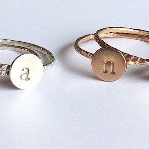 Initial Rings Gold or Silver, Handmade  Hammered Stamped Gold Ring, Duo Initial Ring, Custom Letter Ring, Couple Rings, Gifts For Mom