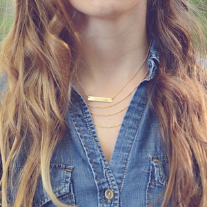 Gold Initial Bar Necklace, Handmade Gold Bar Necklace, 14k Bar Engraved Necklace, Gold Bar Necklace Available in Gold, Rose Gold or silver