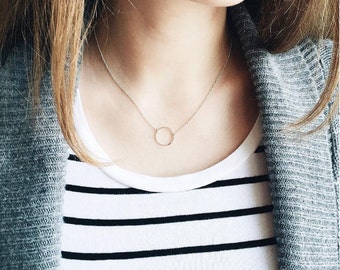 Gold Ring Necklace, Simple Circle Necklace for Layering, Karma Charm Necklace, Minimalist Jewelry, Anniversary Gift for her, Gift for mom