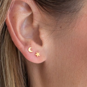 Tiny Moon and Star Earrings, Tiny Star Studs, Small Moon Studs, Moon Stud Earrings, Minimalist Earrings, Dainty Earrings, Mothers Day Gift
