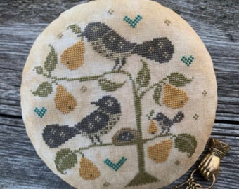 Pattern: Cross Stitch "Little Pear Tree " Pinkeep  by Scattered Seed Samplers