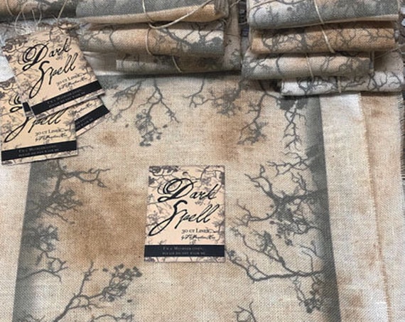 Linen: "Dark Spell" - 30 count Hand Dyed and printed linen from the Primitive Hare