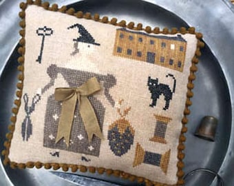 Pattern: "The Goode Stitching Witch Pinkeep" - Cross Stitch  by Stacy Nash Primitives