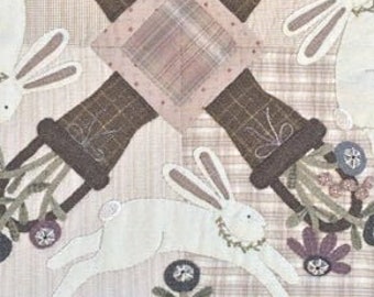 Pattern: Run Rabbit Run - Wool Appliqued Cotton Table Mat design by Heart to Hand