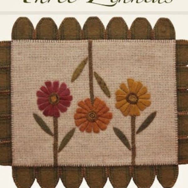 Pattern: Three Zinnias Wool Mat Created by The Cottage at Cardiff Farms