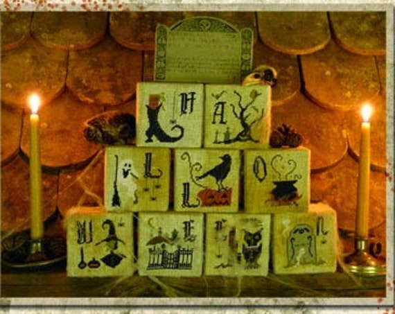 Pattern: Halloween Cubes Cross Stitch - by The Primitive Hare