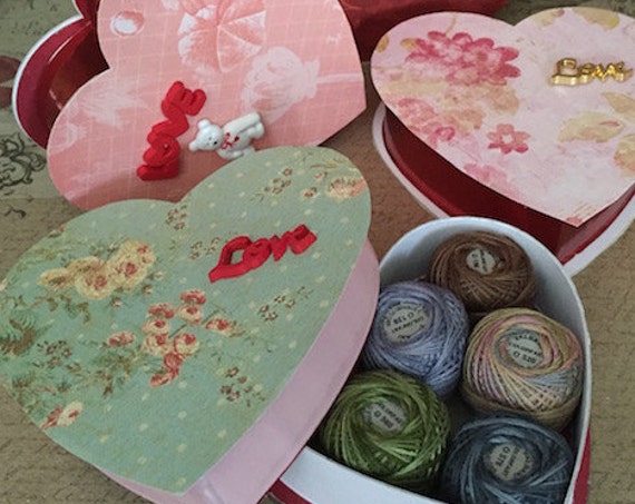 Notions: Valentines Valdani Floss Gift Set of 6 Embroidery Floss 3-Strand Balls in a Heart Package!
