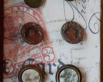 Notions: Antique Vintage Metal Buttons on Decorative Card Set/ 6