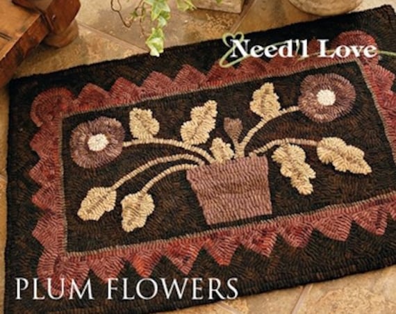 Rug Hooking Pattern: - "Plum Flowers" designed by Maggie Bonanomi for Needle Love Designs