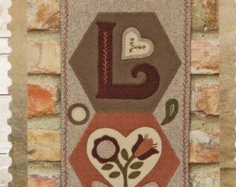 Pattern & Button Kit: A Year of Hexi "WORD" Door Greeters - February "LOVE" by Buttermilk Basin