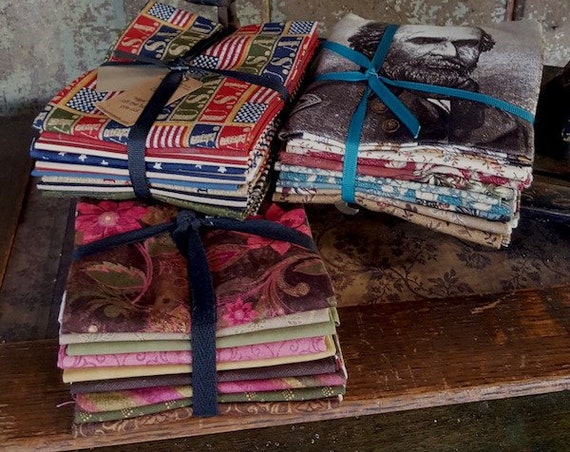 Fabric: Bundle FQ 9pc Sampler- USA Flags / Civil War / Urban