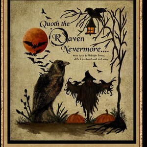 May include: A vintage-style pattern packet titled "Raven, Moon, Nevermore" for punch needle, rug hooking, painting, and stitcheries. The design features a raven, moon, scarecrow, and text from the poem. Includes full-colour image and instructions.
