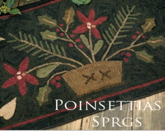 Pattern: Rug Hooking Pattern "Pointsettias & Sprigs" by Maggie Bonanomi for Needle Love Designs