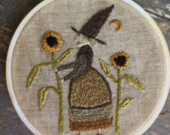 Pattern:"Sunflower Witch." Embroidery Pattern by Notforgotten Farm