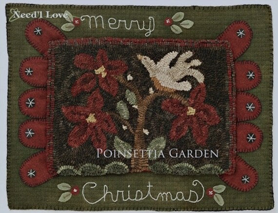 Pattern: Rug Hooking - "Pointsettia Garden" designed by Kathi Campbell for Needle Love Designs