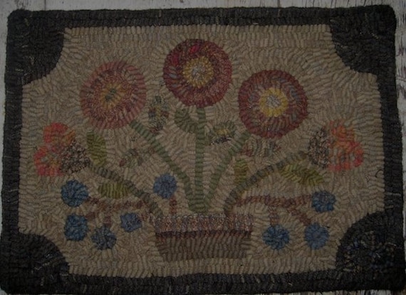 Pattern: Primitive Rug Hooking Pattern - "Posies" from Baskets of Wool