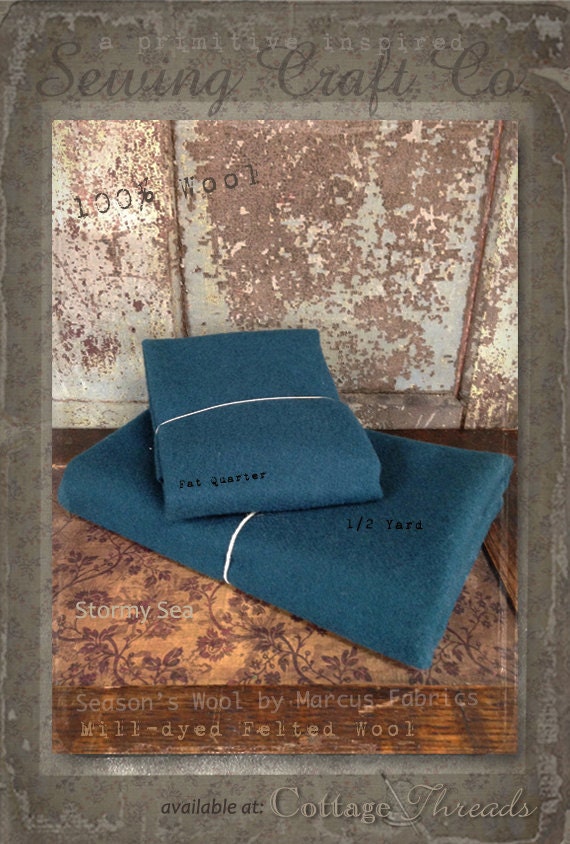 Wool: Fat Quarter or 1/4 Yd 100% Wool - STORMY SEA - Marcus Fabrics