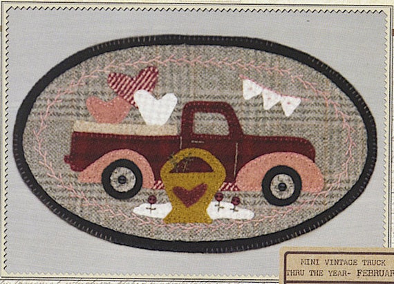 Pattern: February Mini Vintage Truck Thru the Year - Hearts, by Buttermilk Basin