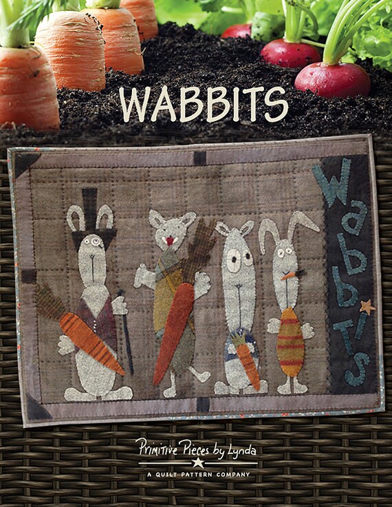 Pattern: WABBITS Wool Applique Pattern by Primitive Pieces by Lynda