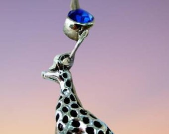 Giraffe Belly Ring Blue Belly Button,Jungle Jewelry,Safari Zoology Belly Jewelry, Wildlife Zoo Belly Ring,Animal Lover,Summer Outdoors Fun