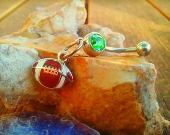 Green Football Belly Ring, Trending Belly Ring,Sports Belly Ring,Football Piercing,Athletic, Athlete,Navel, Belly Button,Direct Checkout.Fun